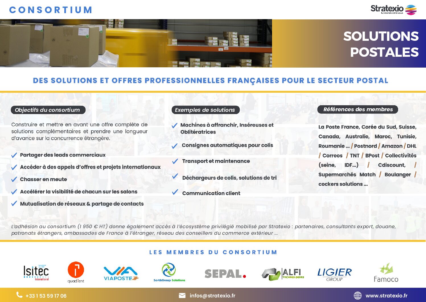 Flyer de présentation du consortium des solutions postales français à destination des marchés à l'international