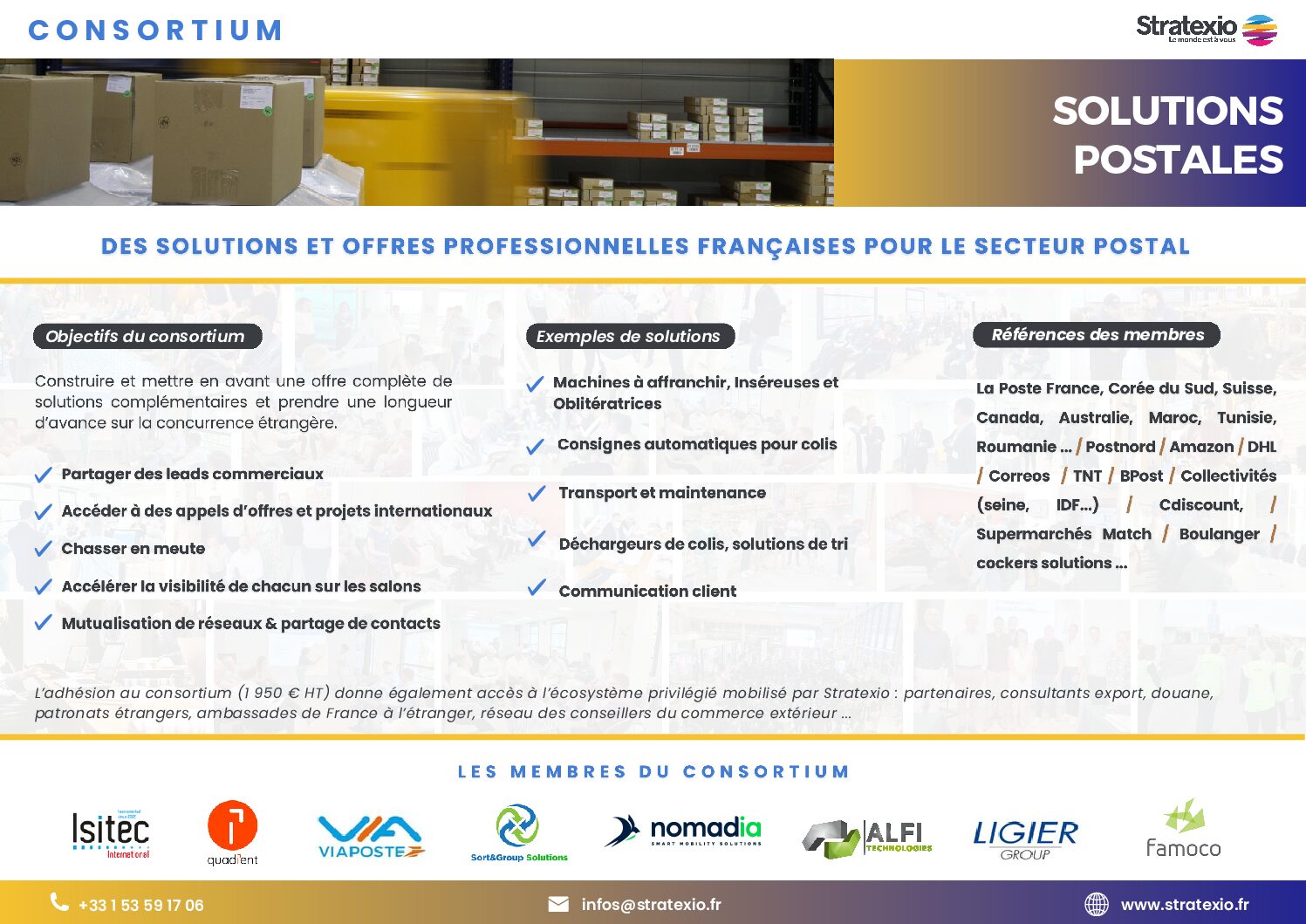 Flyer de présentation du consortium des solutions postales français à destination des marchés à l'international